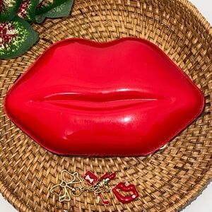 Red Lip-Shaped Clutch / Crossbody Bag with Charm